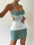 Color Block Cover Up Dress Sexy Knit Mini - EBYNN