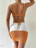 Color Block Cover Up Dress Sexy Knit Mini - EBYNN