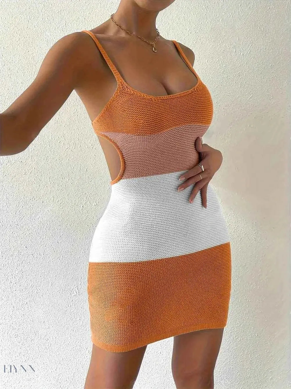Color Block Cover Up Dress Sexy Knit Mini - EBYNN