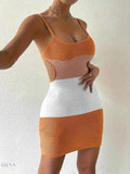 Color Block Cover Up Dress Sexy Knit Mini - EBYNN