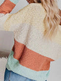 Color Block Round Neck Long Sleeve Sweater.