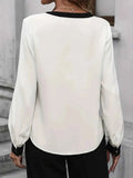 Contrast Notched Long Sleeve Blouse.