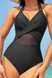 Crisscross Halter One-Piece Swimsuit - Sleek Black - EBYNN