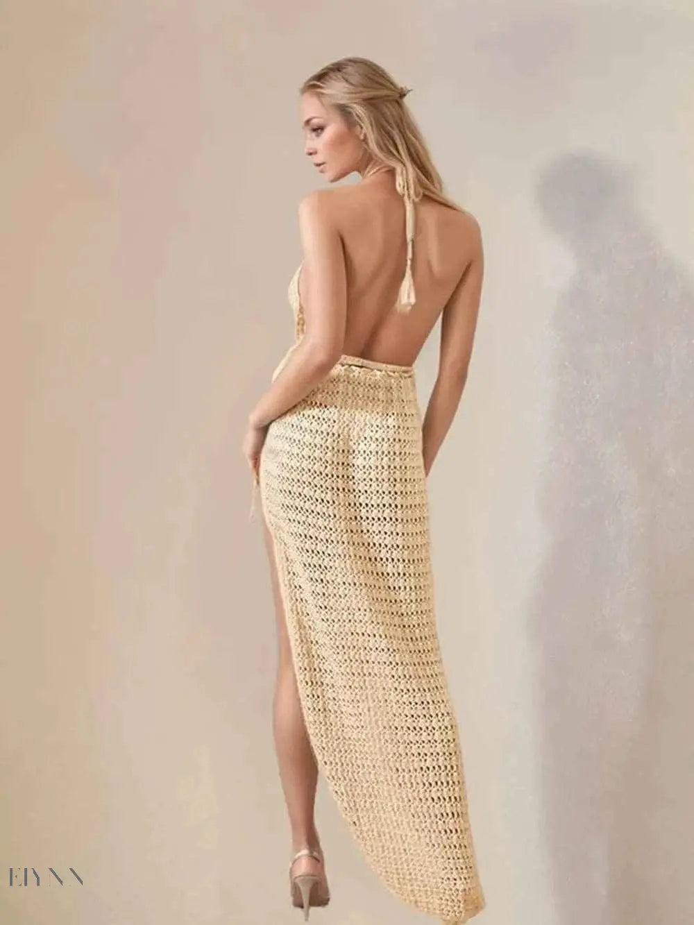 EBYNN Hollow Out Halter Neck Dress with Side Slit - EBYNN