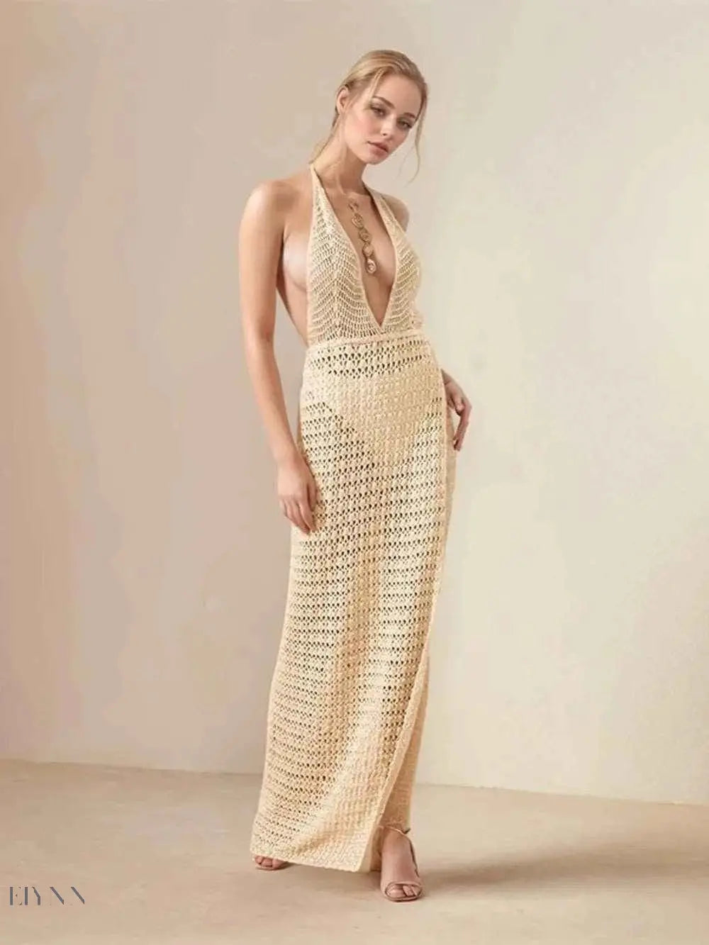 EBYNN Hollow Out Halter Neck Dress with Side Slit - EBYNN