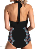 Cutout Halter Neck One-Piece Swimsuit - Black - EBYNN