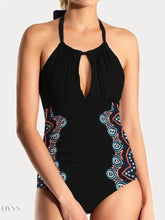 Cutout Halter Neck One-Piece Swimsuit - Black - EBYNN