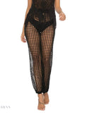 Fashionable black cutout high waist swim pants with a stylish netted design for beachwear