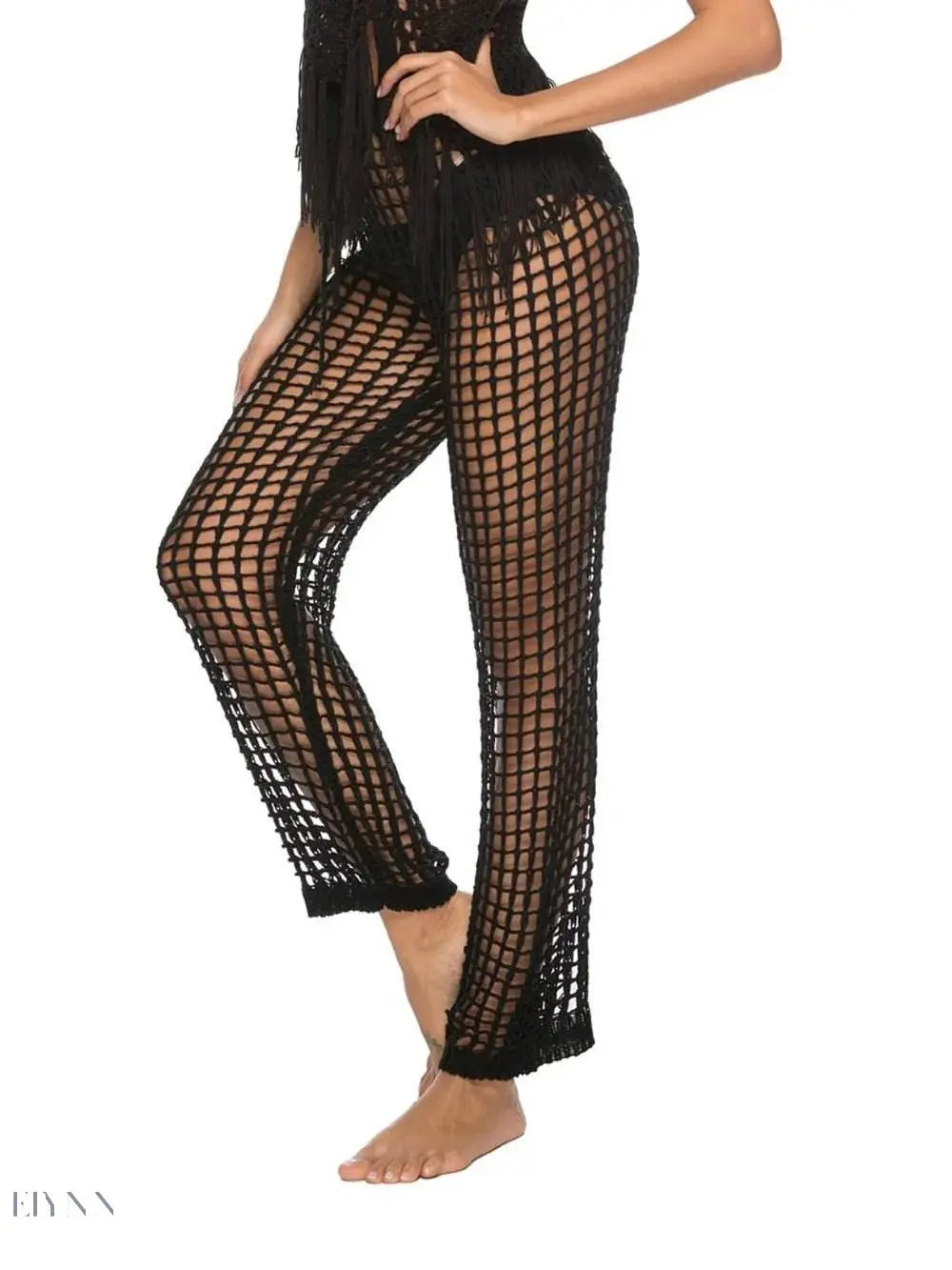 Trendsi cutout high waist swim pants in black with stylish lattice design for beachwear
