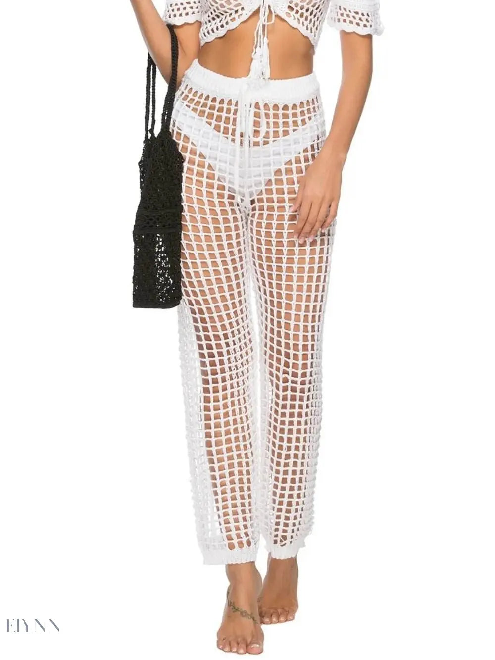 Trendsi cutout high waist swim pants in white, perfect for beach outings and stylish summer looks.