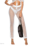 Trendsi cutout high waist swim pants in white with a stylish mesh design for summer beachwear