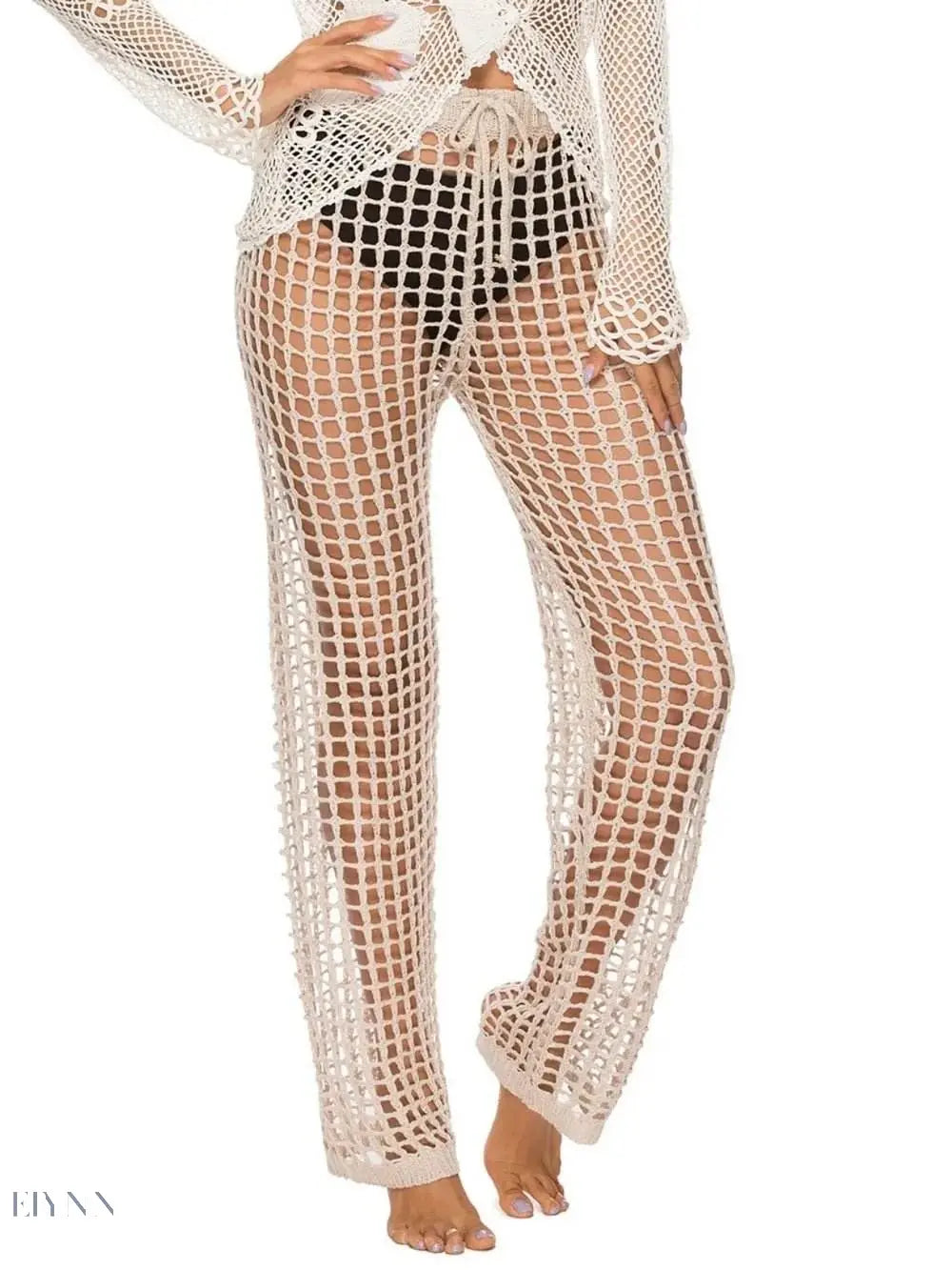 Trendsi Cutout High Waist Swim Pants in Cream with a Stylish Sheer Design for Beachwear