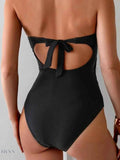 Trendsi cutout sweetheart one-piece swimsuit in black with a stylish back tie design