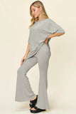 Double Take T-Shirt and Pants Set: Full Size Round Neck Drop Shoulder Style with Flare Pants - EBYNN
