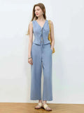 Tie Front Vest and Wide Leg Pants Set.