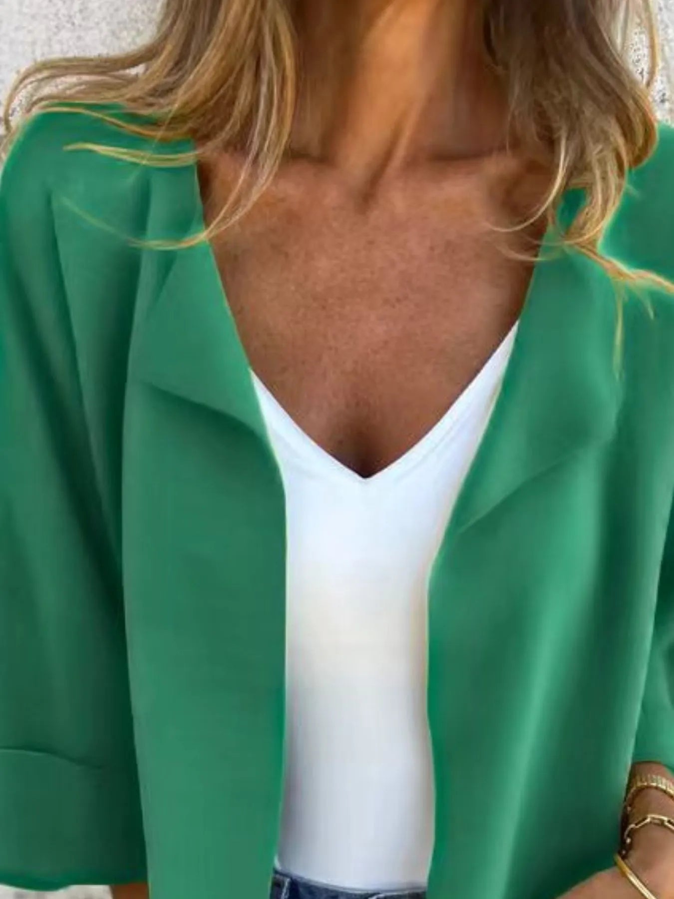 Plus Size Open Front 3/4 Sleeve Cardigan.