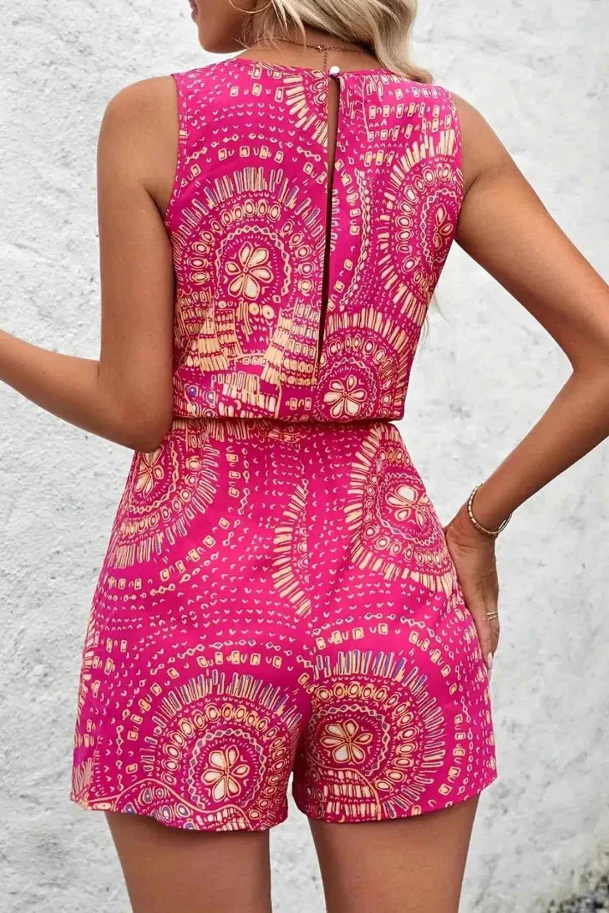 Boho Floral Print Sleeveless Summer Romper.