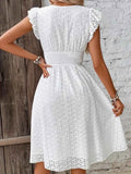 Eyelet Ruffled Cap Sleeve Mini Dress.