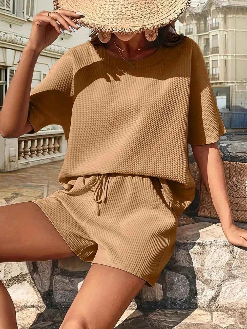 Waffle Knit Top and Shorts Set for Ultimate Comfort and Style - EBYNN