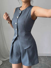 Striped Button-Up Vest and Shorts Set.