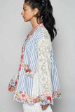 Lace Long Sleeve Striped Cardigan with Floral Patchwork.