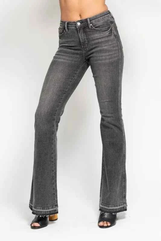 Judy Blue Plus Size Mid Rise Tummy Control Flare Jeans - Gray.