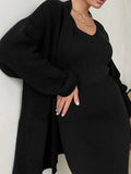 Pocketed Long Sleeve Cardigan and Skirt Sweater Set.