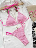 Ribbed Tie Back High Cut Bikini Set.