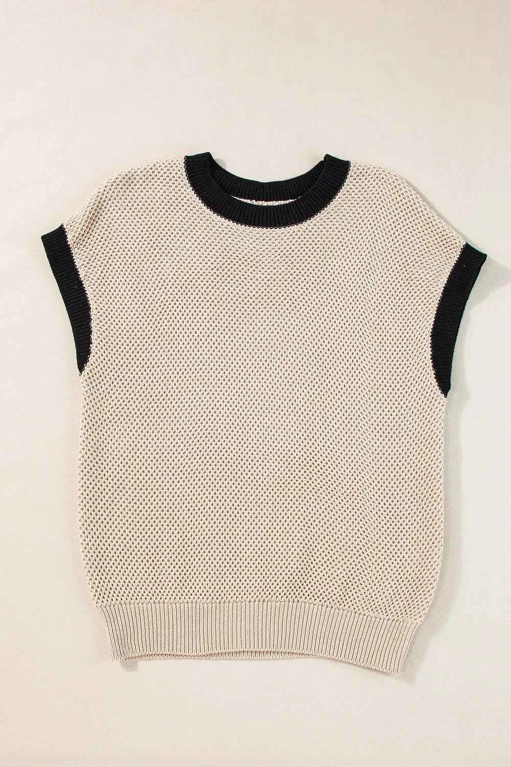 Textured Knit Sweater with Contrast Trim.