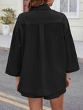 Button Up Long Sleeve Top and Shorts Set - EBYNN