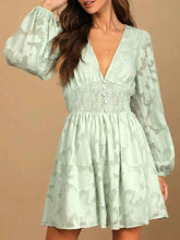 Smocked V-Neck Balloon Sleeve Dress.