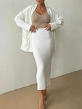 Pocketed Long Sleeve Cardigan and Skirt Sweater Set - EBYNN