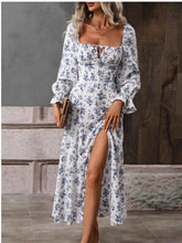 Floral Print Square Neck Dress with Flounce Sleeves.