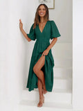 Tiered Surplice Half Sleeve Midi Dress.