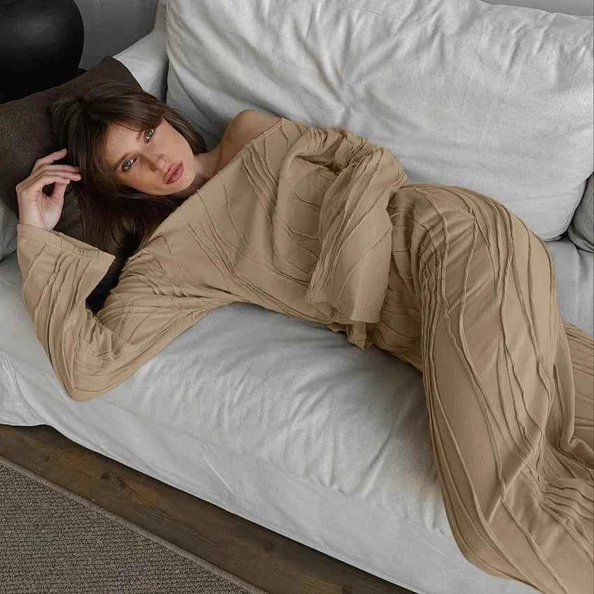 Texture Dropped Shoulder Long Sleeve Top and Pants Set.