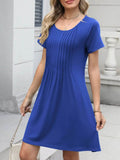 Pleated Front Round Neck Swing Dress.