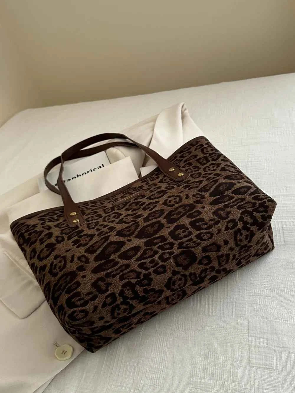 Large Leopard Print Polyester Tote Bag.