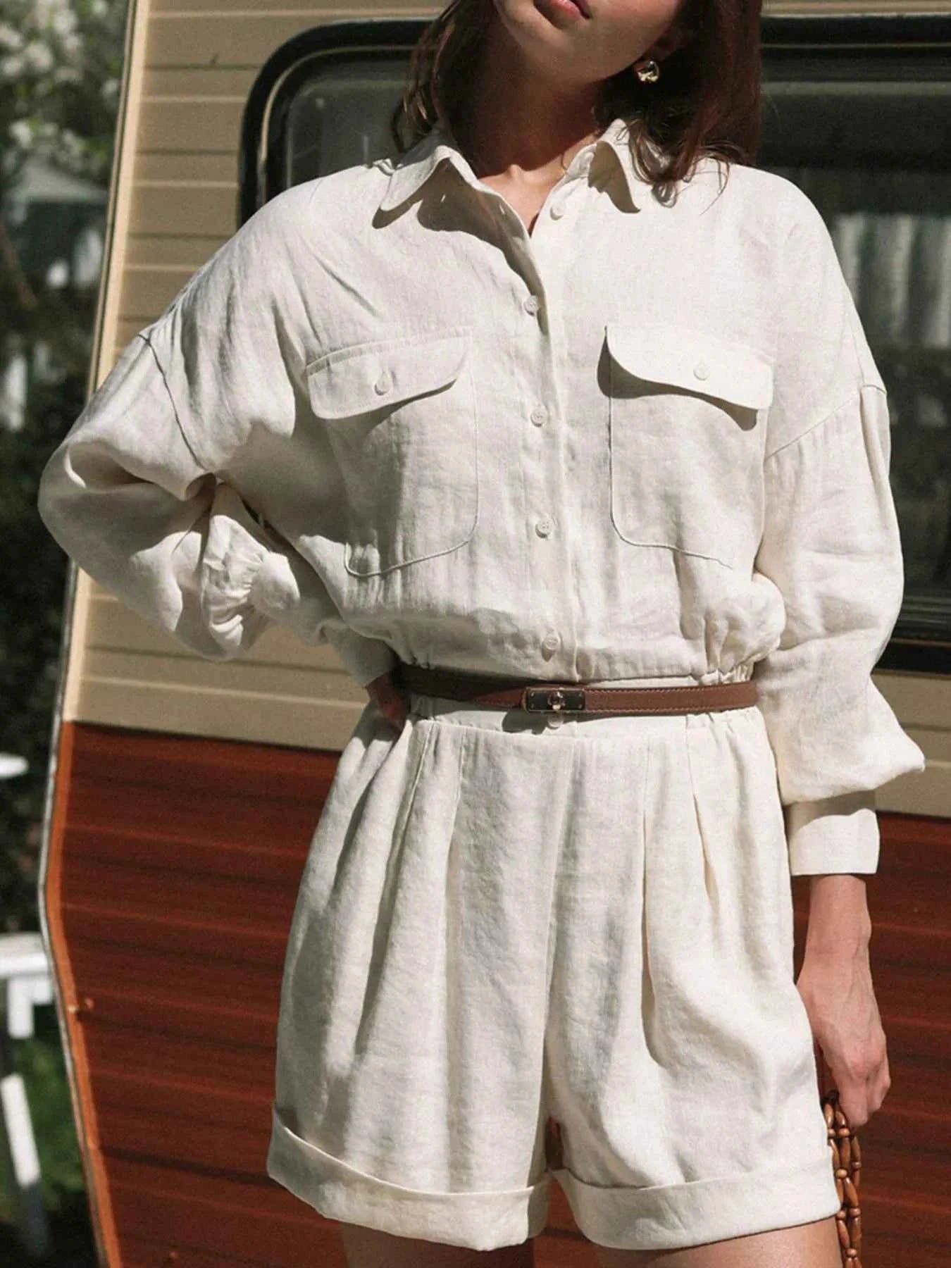 Casual Button Front Long Sleeve Romper.