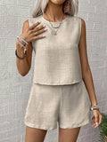 Round Neck Sleeveless Top and Shorts Set - EBYNN