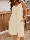 Casual V-Neck Sleeveless Romper with Pockets.
