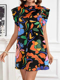 Printed Ruffle Sleeve Mini Dress.