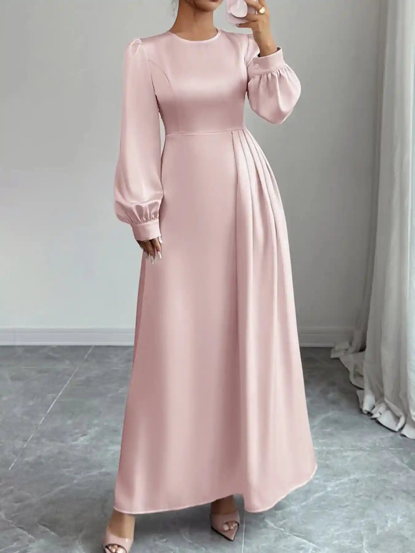 Satin Long Sleeve Maxi Dress.