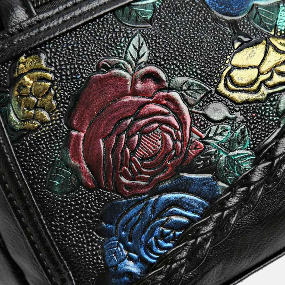 Large PU Leather Rose Pattern Shoulder Bag.