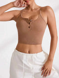 Ribbed Half Button Cropped Active Cami.