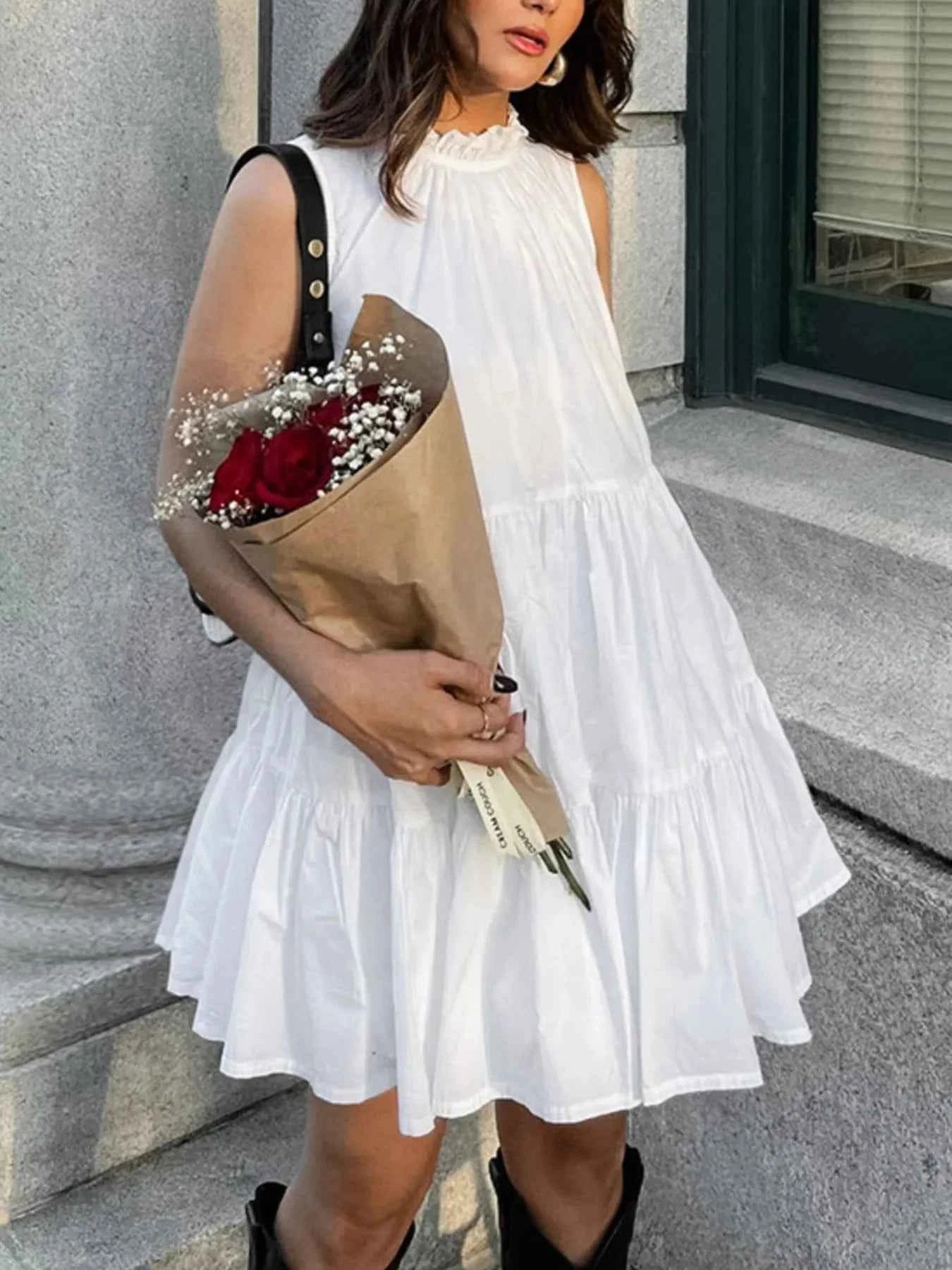 Tiered Sleeveless Summer Mini Dress.