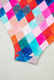 Multicolor Plaid Print Backless One-Piece Swimwear.