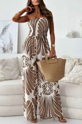 Printed Smocked Tube Wide Leg Jumpsuit.