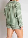 Striped Collared Neck Long Sleeve Top and Shorts Lounge Set.