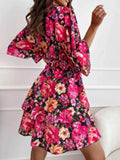 Floral Print V-Neck Ruffle Mini Dress.