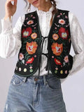 Floral Embroidered Lace-Up Vest.